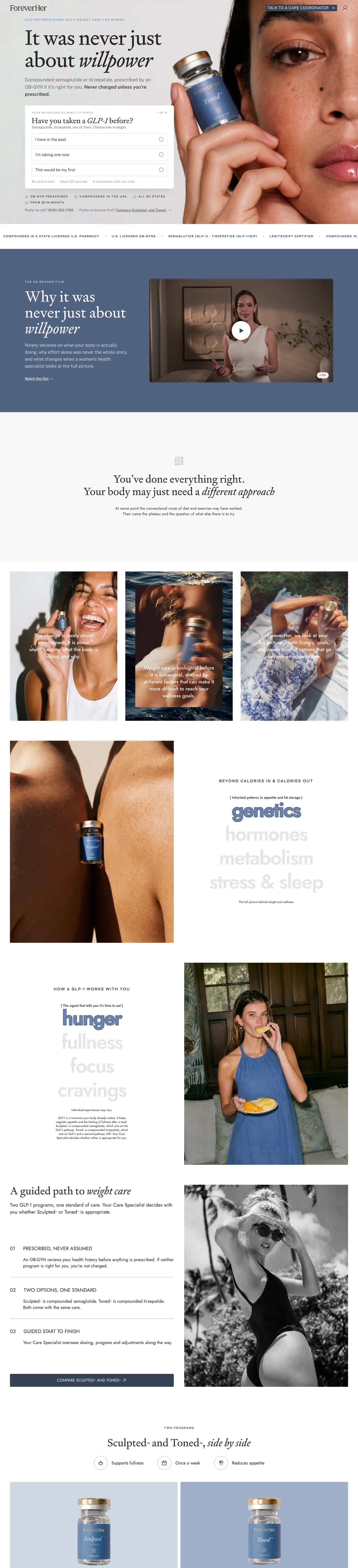 ForeverHer website, full page