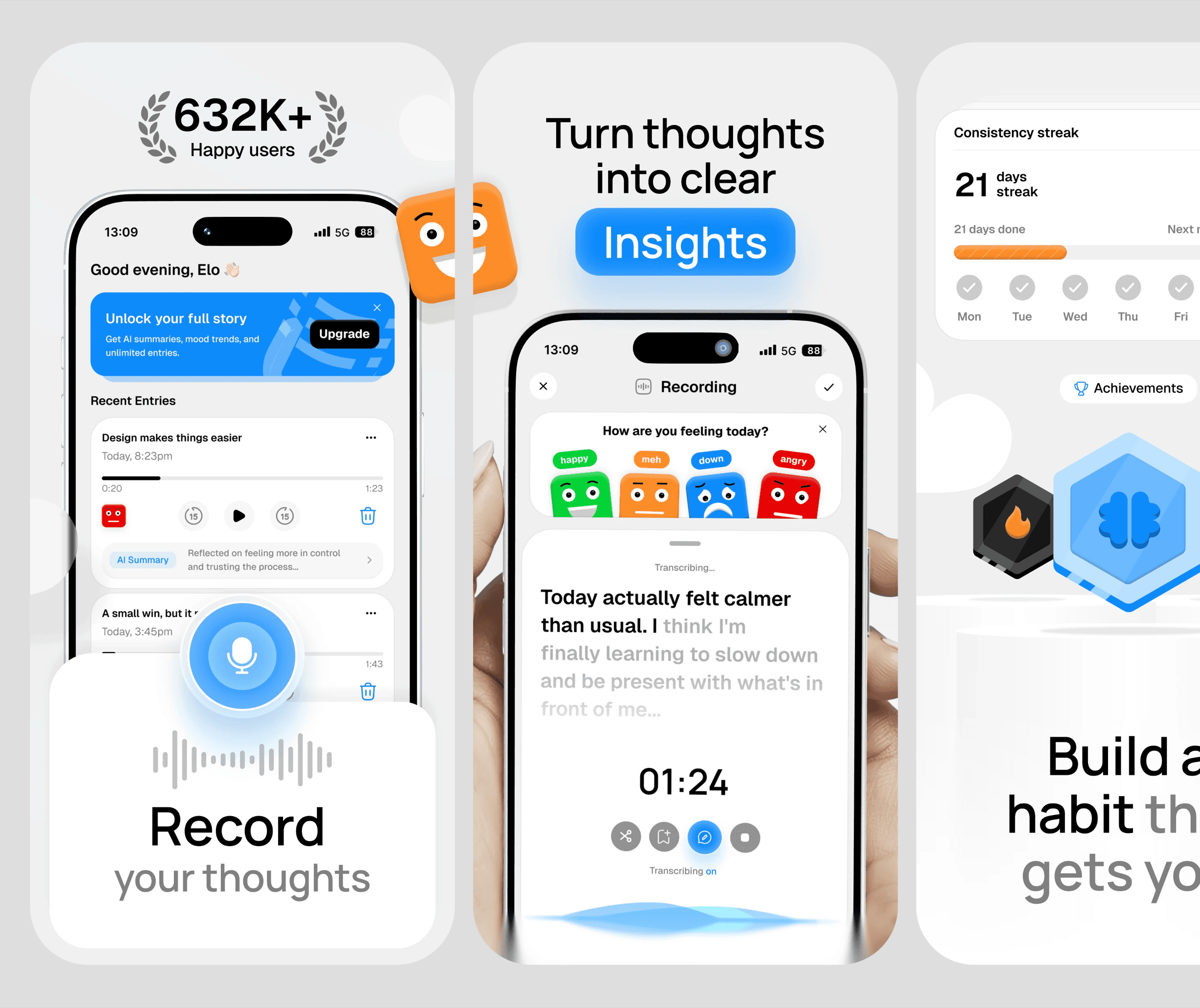 Recor — voice journaling and AI insights mobile app designed by Nemy Agency